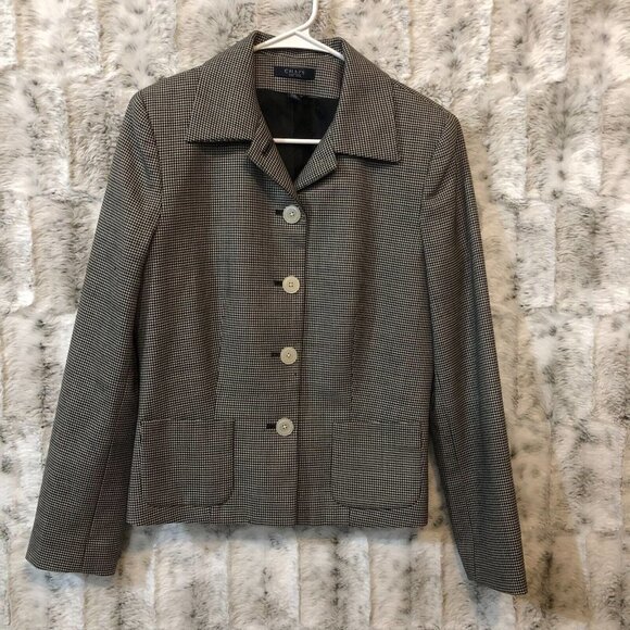 Chaps Women's Houndstooth 100% Wool Blazer Size 8 Black/White - Picture 1 of 8